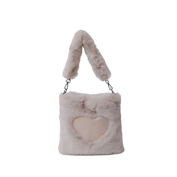 Fashion Love Heart Furry Tote Bag Women 2022 New Large Capacity Simple Underarm One Shoulder Popular Plush Commuter Bag_viptrois.com