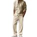 Men's Clothing Four Seasons Linen Men's Casual Loose Breathable Long Sleeved Trousers Shirt Beach Suit_viptrois.com