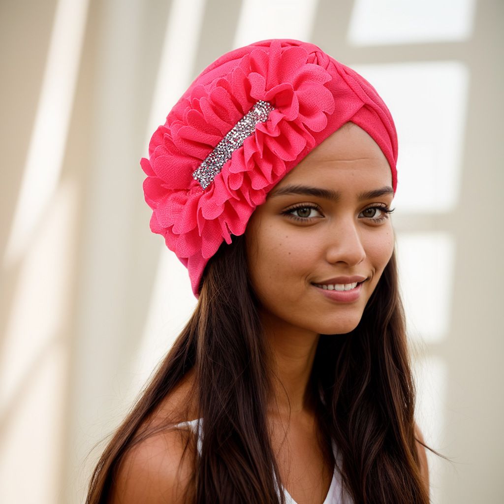 New Women's Fashion Elegant Side Large Flower Elastic Watermelon Hat Headscarf Hat_viptrois.com