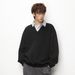 Monochrome Man- Two-Piece Striped Shirt V-Neck Sweatshirt Men's Spring Heavyweight Texture Retro College Style Polo Pullover Jacket_viptrois.com