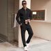 Men's Clothing New Men's Jacquard Long Sleeved Trousers Two Piece Suit Fashion Casual Sports Solid Color Suit Men's Clothing_viptrois.com