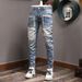 Men's Clothing Slim Fitting Skinny Elastic Long Pants Men's Stitching Hole Patches_viptrois.com