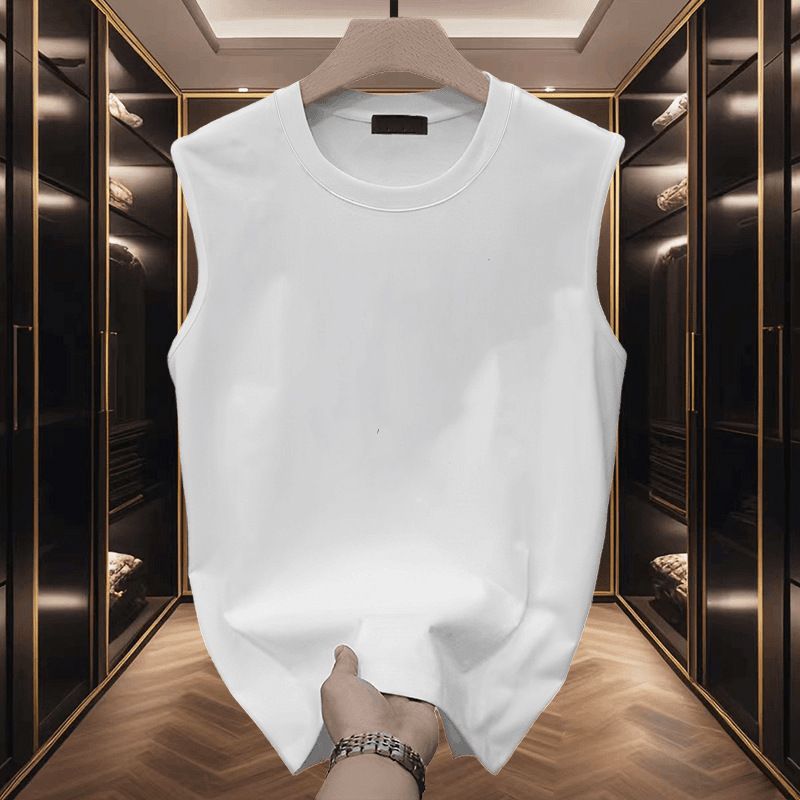 Men's 100% Cotton Sleeveless T-Shirt Tank Top, Summer Loose Fit High Street Casual Basic Vest For Athletic Wear_viptrois.com