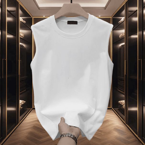 Men's 100% Cotton Sleeveless T-Shirt Tank Top, Summer Loose Fit High Street Casual Basic Vest For Athletic Wear_viptrois.com