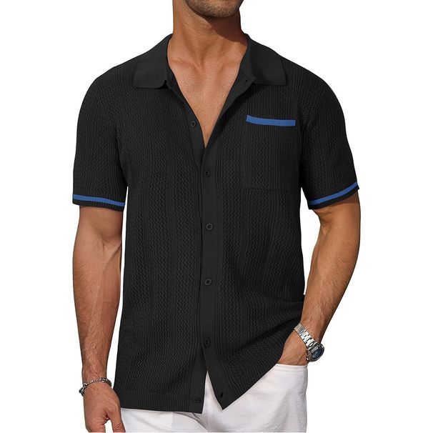 Men's Clothing Fashion Summer Casual Shirt Short Sleeved Suit Collar Hollow Breathable Cardigan_viptrois.com