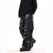 Men's Clothing Retro High End American Multi Pocket Shiny Leather Pants PU Leather Overalls Niche Functional Loose Wide Leg Casual Pants_viptrois.com