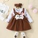Babies' clothes autumn and winter infants and young children cartoon fox love print long-sleeved romper bow strap dress suit_viptrois.com