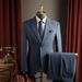 "Men's Premium Navy Blue Double-Breasted Suit Set - Wrinkle-Resistant Wedding & Business Outfit With Subtle Pinstripes"_viptrois.com