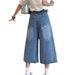Unisex Vintage Washed Denim Wide-Leg Cropped Pants Summer Flowy Relaxed Fit Mid-Calf Cargo Shorts for Men And Women_viptrois.com