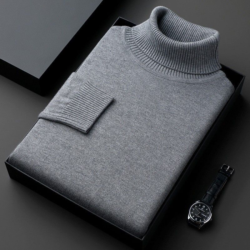 Men’s High-Neck Winter Sweater – Thickened Loose Fit Knit Pullover In Solid Colors (Caramel/Extra Black/Medium Gray/Camel/Ivory White/Tibetan Blue_viptrois.com