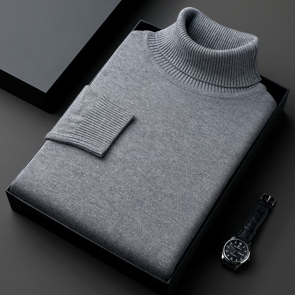 Men’s High-Neck Winter Sweater – Thickened Loose Fit Knit Pullover In Solid Colors (Caramel/Extra Black/Medium Gray/Camel/Ivory White/Tibetan Blue_viptrois.com