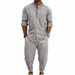 Men's Heavyweight Linen Casual Suit Summer High Street Striped Henley Shirt Joggers Set_viptrois.com