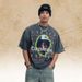 American Style 300g Washed Distressed T-shirt With Lawfoo Trendy Print Design, Short Sleeves_viptrois.com