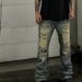 Men's Distressed Washed Ripped Jeans High Street Grunge Style Patchwork Splatter Paint Loose Straight Leg Flared Hem_viptrois.com