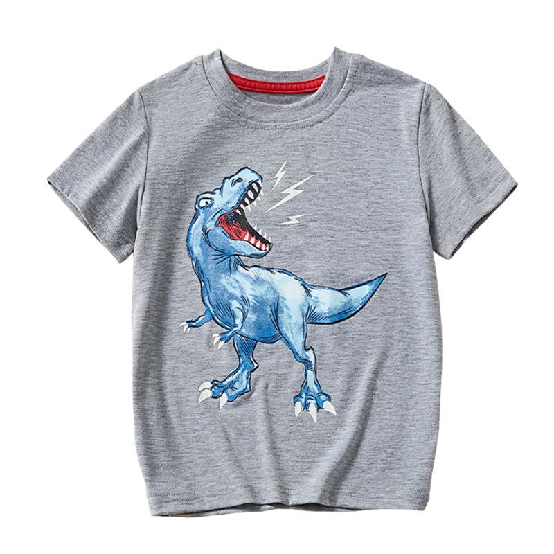 Mother & Kids European And American Children's Clothing Boy Tops 2025 Summer New Boys Printed Gray Short Sleeved Cartoon T Shirt Factory Wholesale_viptrois.com
