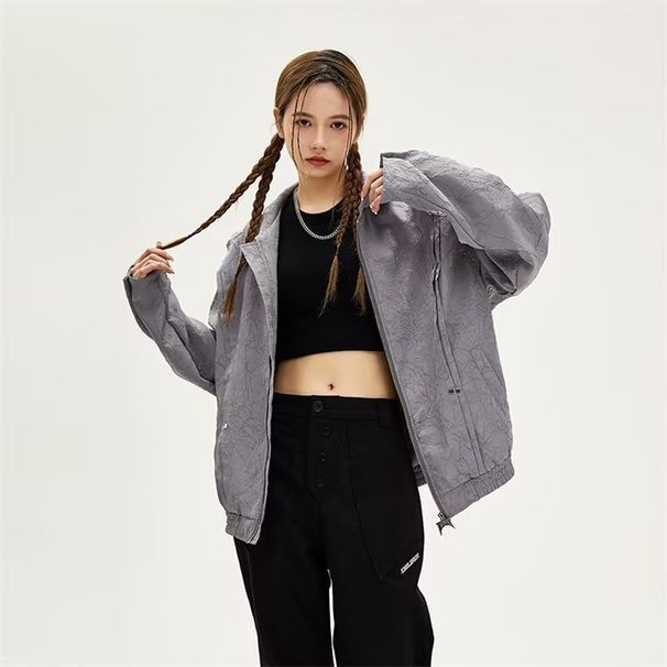 American High Street Style Trendy Rivet Pleated Texture Couple Short Men's Spring And Autumn Design Sense Loose Jacket_viptrois.com