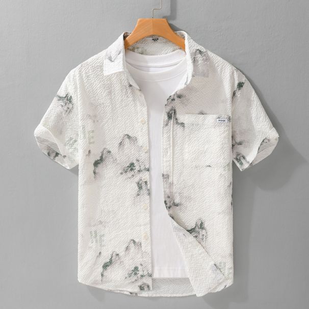 Summer Collar Casual Short Sleeved Shirt, Trendy And Personalized For Young People, Simple Ice Silk Chinese Style Shirt_viptrois.com