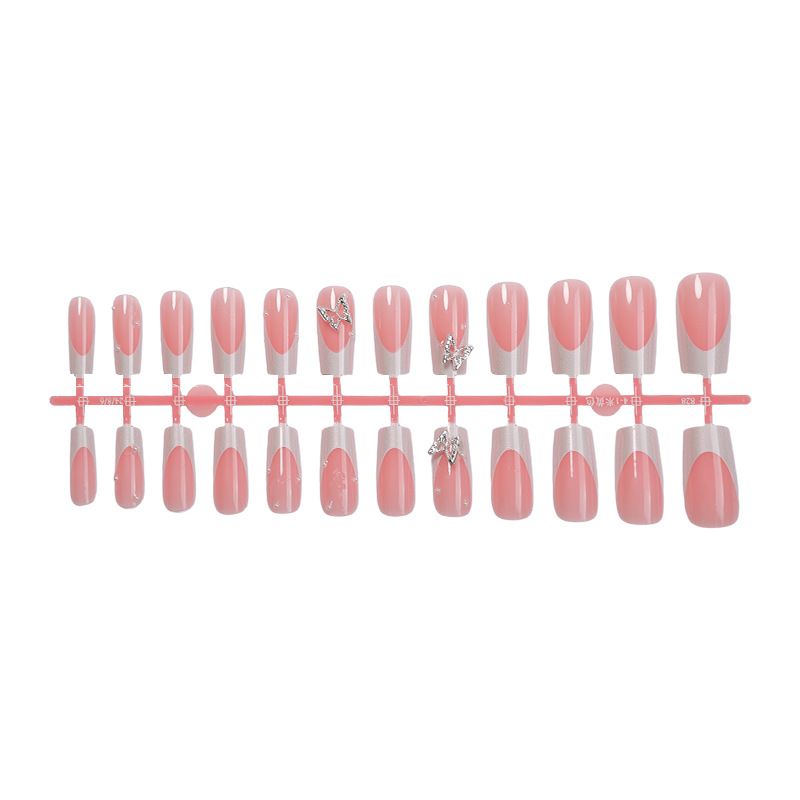 Medium And Long Flat Head White Fluorescent French Wear On Nails Butterfly Nail Art Pearl Nail Stickers_viptrois.com