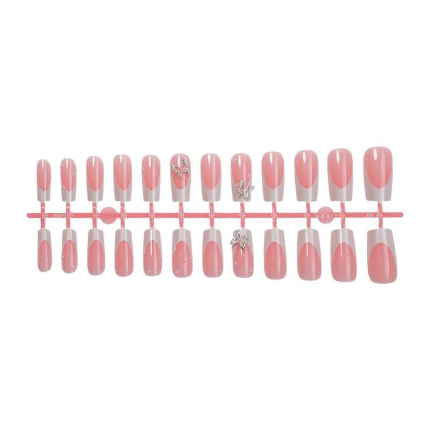Medium And Long Flat Head White Fluorescent French Wear On Nails Butterfly Nail Art Pearl Nail Stickers_viptrois.com