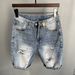 Personalized Scratched Denim Shorts Men's Loose Straight Middle Trendy Brand Piercing Fashion Casual Pentagram Pants_viptrois.com