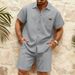 Men's Breathable Waffle Knit Loungewear Set - Short Sleeve Shirt & Shorts In Black/Grey/Khaki/White/Burgundy/Dark Green (S-XXXL)_viptrois.com