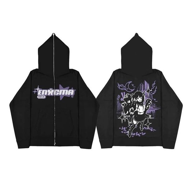 2023 Street Punk Style Harajuku Y2k Gothic Hoodie Long Zipper Sweatshirt_viptrois.com