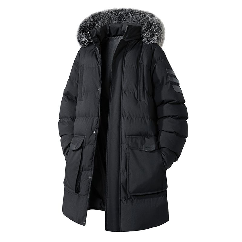 Men's Plus Size Winter Parka With Detachable Faux Fur Hood, Oversized Thickened Long Coat For Extreme Cold Weather_viptrois.com