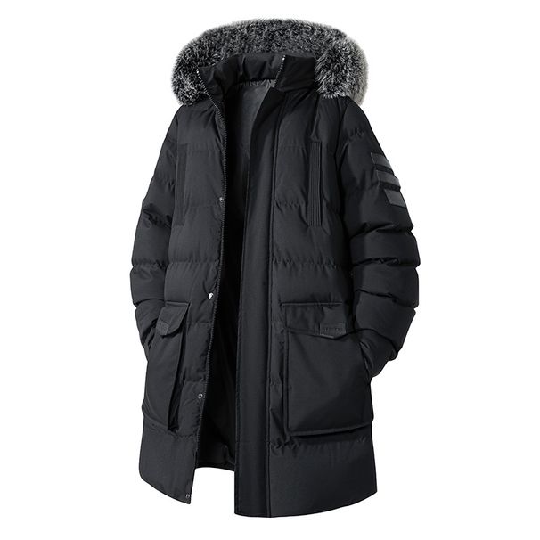 Men's Plus Size Winter Parka With Detachable Faux Fur Hood, Oversized Thickened Long Coat For Extreme Cold Weather_viptrois.com