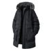 Men's Plus Size Winter Parka With Detachable Faux Fur Hood, Oversized Thickened Long Coat For Extreme Cold Weather_viptrois.com