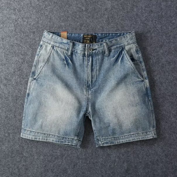 Men's Clothing Summer Pure Cotton Three Quarter Jeans For Men Retro Washed Old Fashioned Slim Straight Casual Shorts_viptrois.com