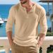 Men's Clothing Heavyweight Long Sleeve Henley T-Shirt - Relaxed Fit, Ribbed Texture, Casual & Commuter Friendly (White, Black, Gray, Olive, Khaki)_viptrois.com