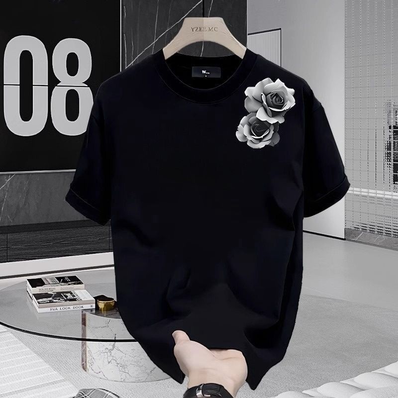 Black Short Sleeve T-Shirt Plus Size Summer Versatile Top Simple New Cotton Loose Fit Unisex 2025_viptrois.com