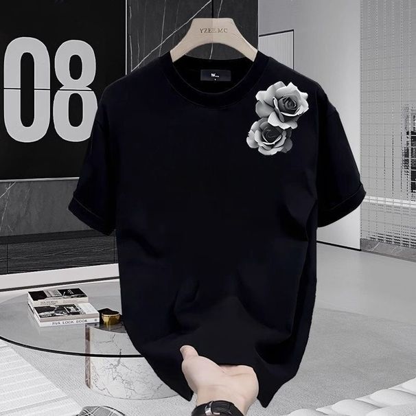 Black Short Sleeve T-Shirt Plus Size Summer Versatile Top Simple New Cotton Loose Fit Unisex 2025_viptrois.com