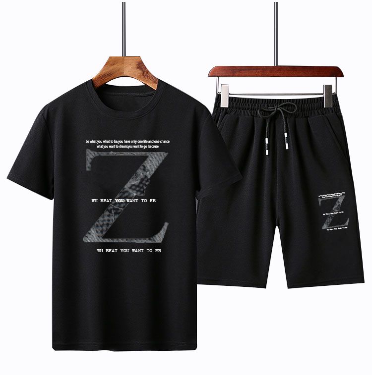 Men's Clothing suit new spring and summer men's youth sports two-piece suit fashionable simple short-sleeved T-shirt half-length pants matching_viptrois.com