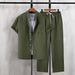 Men's Casual Short Sleeve Cardigan Collar Shirt Set Trendy Long Sleeve Clothing_viptrois.com