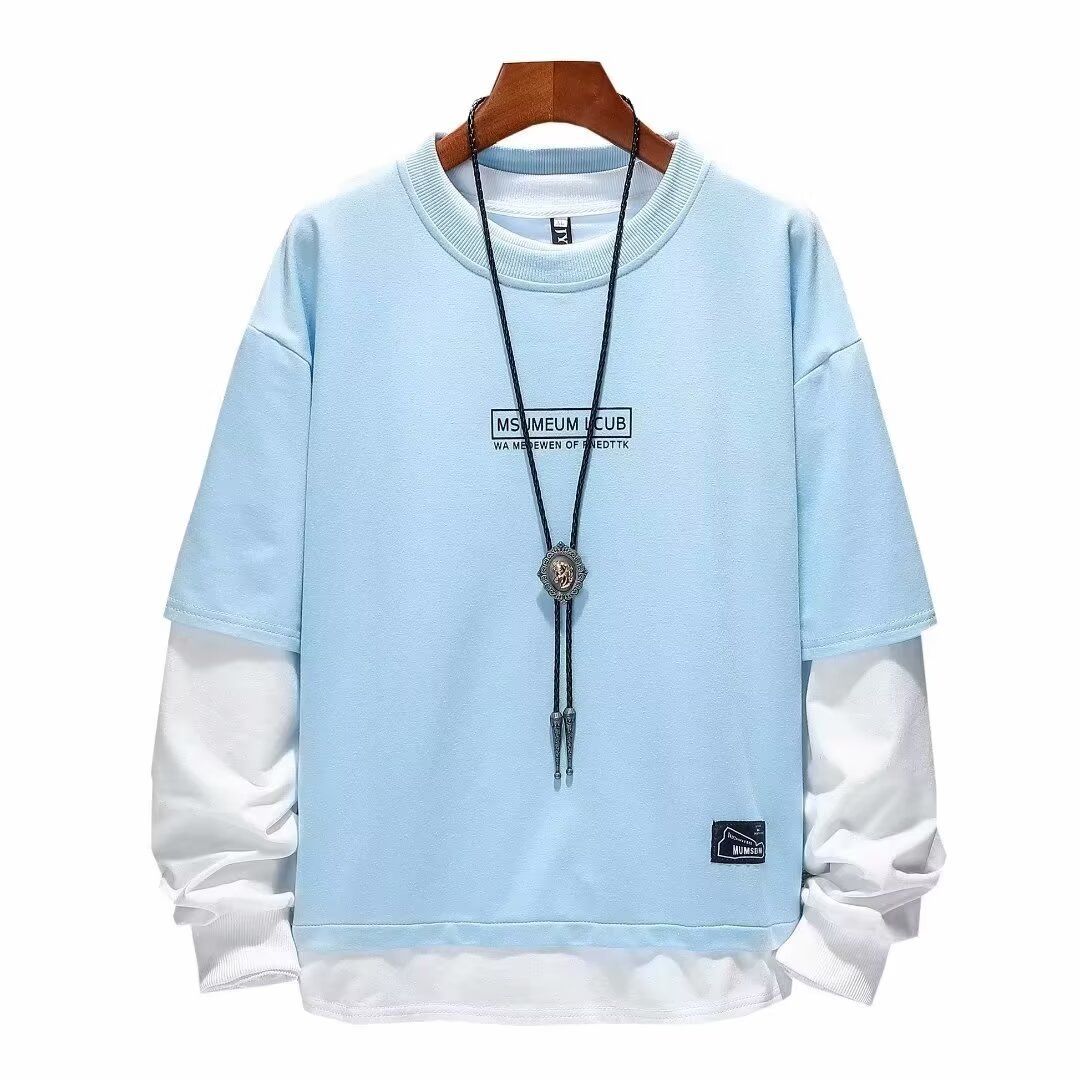 Hoodless Sweatshirt For Men In Spring And Autumn, Loose And Trendy Long Sleeved T-shirt, Base Coat, And Outerwear_viptrois.com