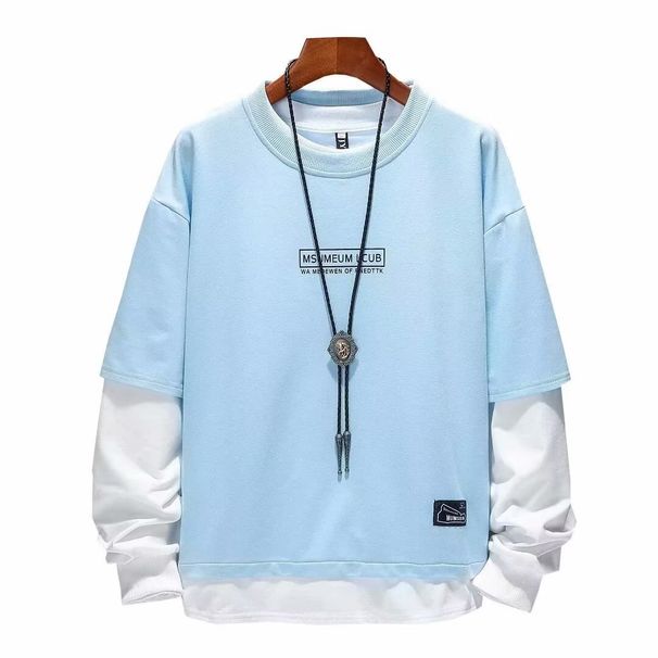 Hoodless Sweatshirt For Men In Spring And Autumn, Loose And Trendy Long Sleeved T-shirt, Base Coat, And Outerwear_viptrois.com