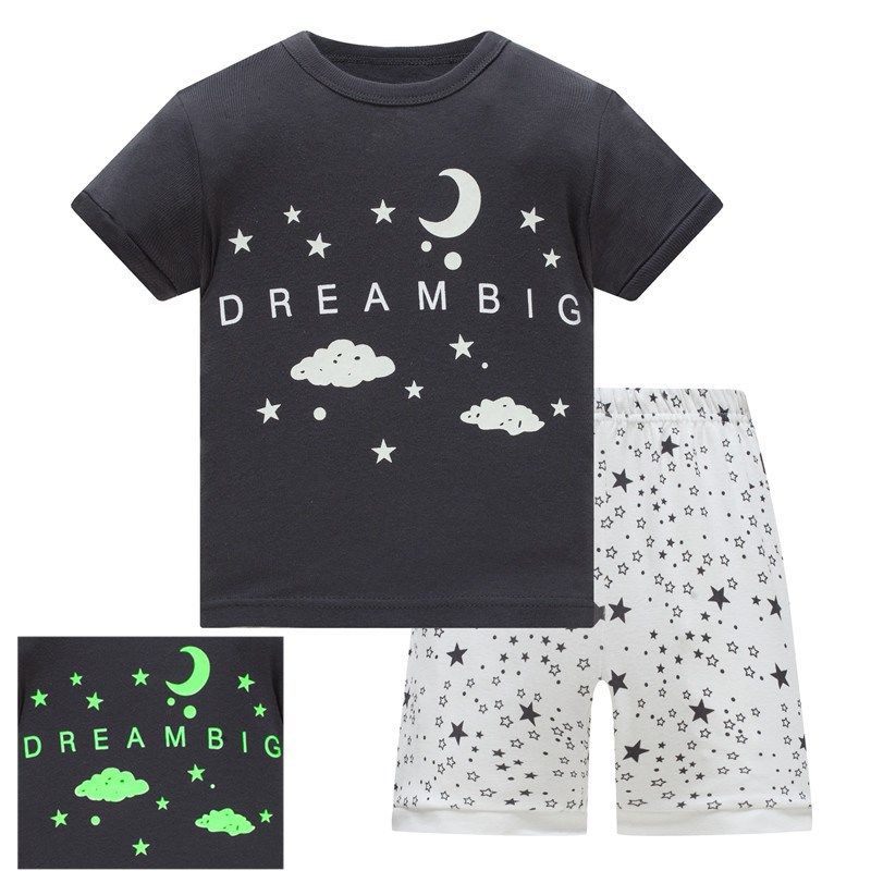 Kid's Clothing Baby Cotton Short-sleeved Riband Cotton Children's Pajamas Air-conditioning Clothes Home Clothes_viptrois.com