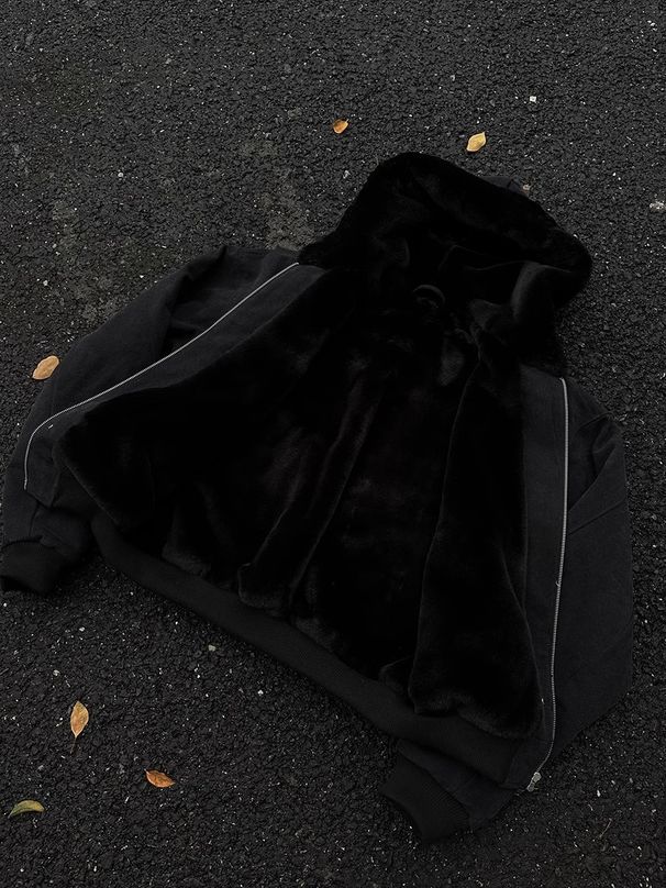 Mount Carving Hooded Jacket Men's Fleece Thickened Padded Jacket Heavy Canvas Loose Warm Padded Jacket_viptrois.com