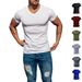 Men's Clothing Men's Solid Color V Neck T Shirt Quick Drying Breathable Sweat Wicking Casual Short Sleeve Top Plus Size_viptrois.com