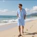 Summer Men's Solid Color Casual Shirt Breathable Lapel Button Short Sleeved Beach Set_viptrois.com