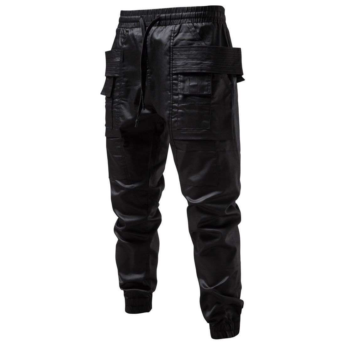 Man's clothing Coated waxed pants overalls men's motorcycle loose leisure heavy industry functional wind leg pants_viptrois.com