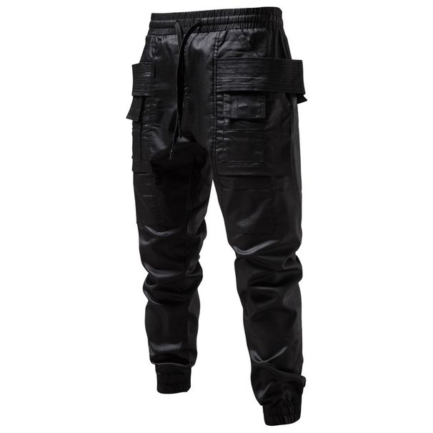 Man's clothing Coated waxed pants overalls men's motorcycle loose leisure heavy industry functional wind leg pants_viptrois.com