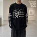 Y2k Gothic Punk Letter Print Waffle Knit Long Sleeve T-Shirt, Men's Streetwear Dark Aesthetic Tops Versatile Dark Aesthetic_viptrois.com