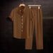 Men's Ruffled Shirt Set High School Street Style Spring Summer Stand Collar Short Sleeve Wide Leg Pants_viptrois.com