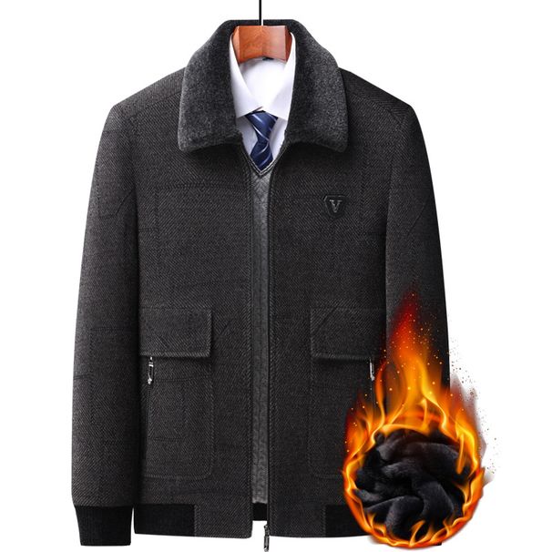 2025 Chenille Cotton For Men, Middle-Aged And Elderly, Casual Woolen Coat, Men's Winter Plus Velvet Collar Jacket, Dad's Coat_viptrois.com