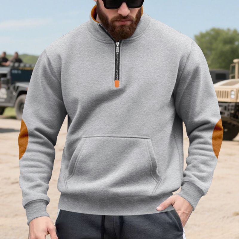 Men’s Half-Zip Fleece Hoodie – Oversized Patchwork Pullover With Stand Collar & Contrast Panels (S-XXXL, Brushed Lining)_viptrois.com