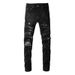 Men's Clothing Ripped Patch Jeans High Street Fashion Elastic Slim Fit Pants_viptrois.com