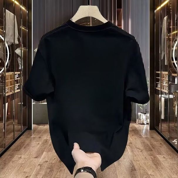 Men's Clothing Short Sleeved T Shirt Men's Fashion Brand Summer Loose Five Point Sleeves New Style Internet Celebrity Trend Ins Simple Printed Tops_viptrois.com