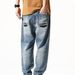 Men's Clothing Retro Ripped Jeans For Boys Loose Straight Casual Pants Trendy Patch Nine Point Daddy Pants Large Size Men_viptrois.com